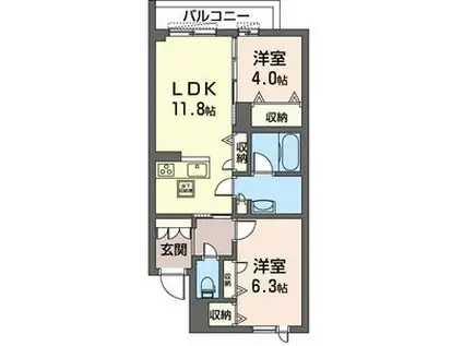 エムフェリス(2LDK/1階)の間取り写真