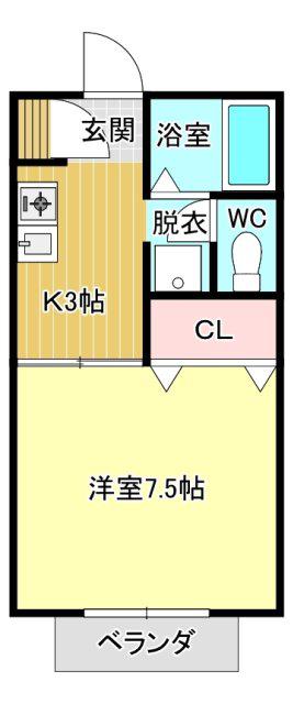 アミティエC(1K/2階)の間取り写真