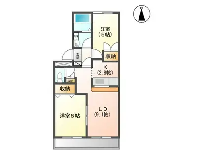 カーサ・グラシア(2LDK/2階)の間取り写真