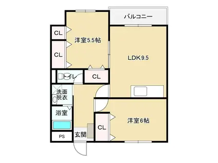 ヴィラコート社ノ木(2LDK/3階)の間取り写真