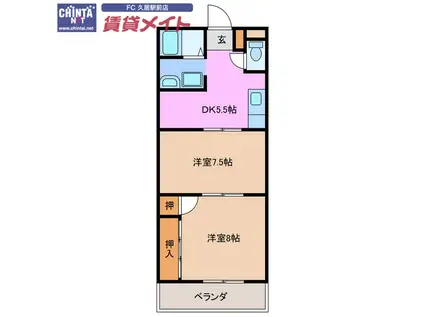 コーポプラスバーチャB(2K/1階)の間取り写真