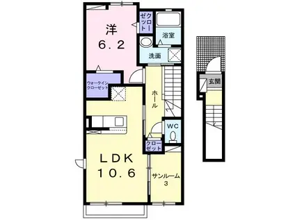 KS ル・クープル IX(1LDK/2階)の間取り写真
