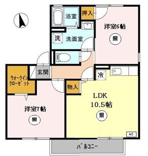 サニーハイツ田寺B(2LDK/1階)の間取り写真