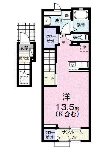 ガーデン ハウス イナバ II(ワンルーム/2階)の間取り写真
