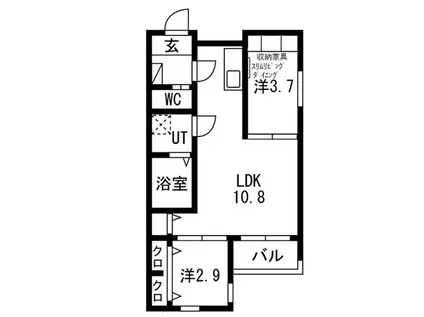 ILUSION道徳(2LDK/1階)の間取り写真