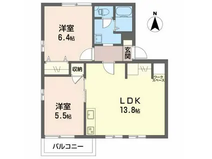 タウニィハヤカワ(2LDK/1階)の間取り写真