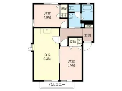 ディアス(2DK/2階)の間取り写真