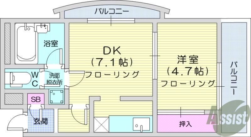 ロイヤルヒルズ柳生Ⅱ(1DK/4階)の間取り写真