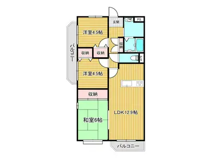 キャッスルコートイワキ(3LDK/3階)の間取り写真