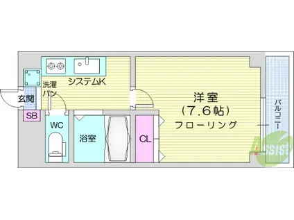 アバンサール泉中央(1K/3階)の間取り写真