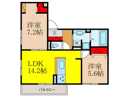 D-RESIDENCE下田部B(2LDK/2階)の間取り写真