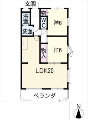 ファミールパピヨン(2LDK/4階)の間取り写真