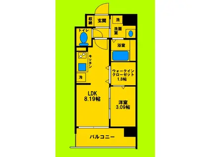 ワーブ吹田江坂(1LDK/3階)の間取り写真