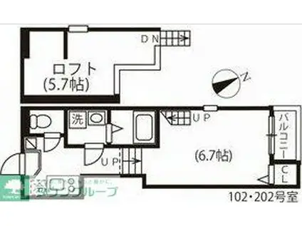 ハーモニーテラス川名町II(1K/2階)の間取り写真