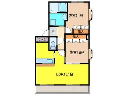 シャンヴィラージュ(2LDK/2階)の間取り写真