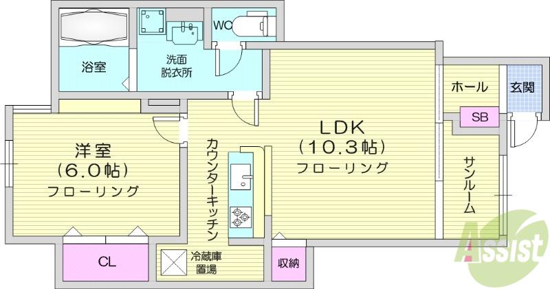 レジデンス上條(1LDK/1階)の間取り写真