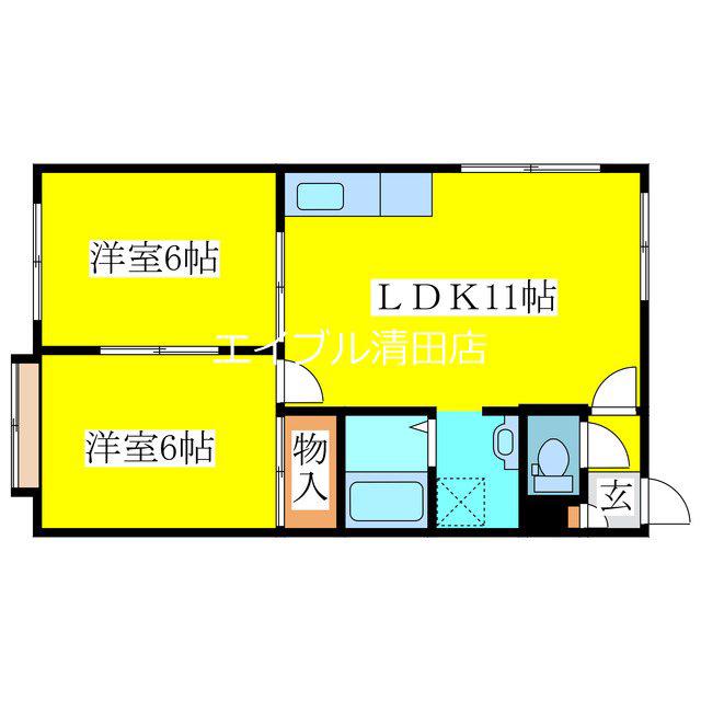 グランドパレス真栄(2LDK/3階)の間取り写真