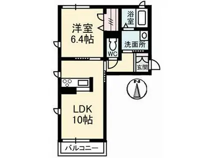 ファインユニゾン A棟(1LDK/2階)の間取り写真