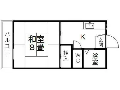 ハピネス古城II(1K/2階)の間取り写真
