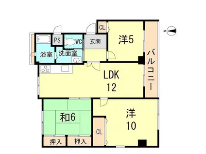 山御影マンションC棟(3LDK/3階)の間取り写真