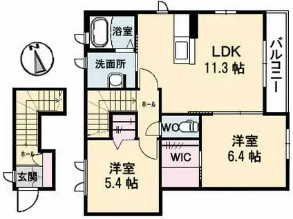 シーゲル(2LDK/2階)の間取り写真