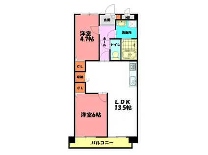 YKハイツ宮の上(2LDK/5階)の間取り写真