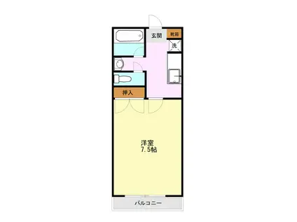 黒髪ロイヤルハイツ(1K/1階)の間取り写真