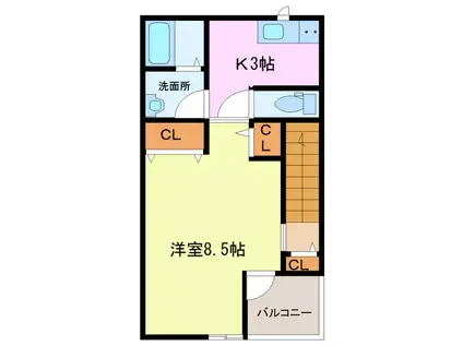 MITTE A棟(1K/2階)の間取り写真