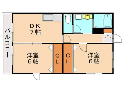 ソレイユ水巻(2DK/1階)の間取り写真