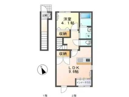 ヴェルデュールIII(1LDK/2階)の間取り写真