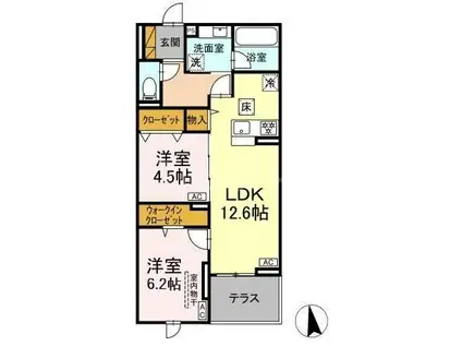 ラ・ペッシュ(2LDK/1階)の間取り写真