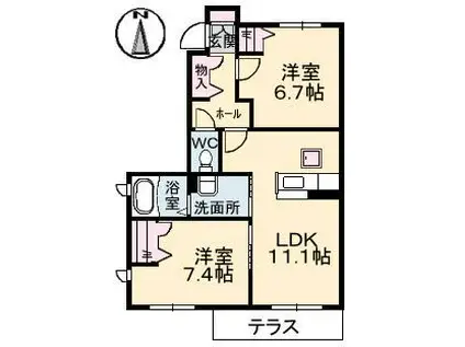 シャーメゾン上林C(2LDK/1階)の間取り写真