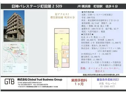 日神パレステージ町田第2(ワンルーム/5階)の間取り写真