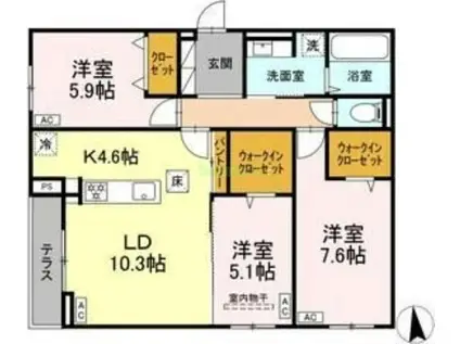 CLASSEUM仙台小田原 III(3LDK/1階)の間取り写真
