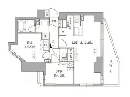 プレジデントステージ横浜鶴見(2LDK/5階)の間取り写真