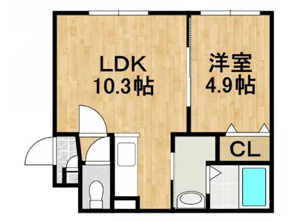 RUHE RAUM北栄(1LDK/3階)の間取り写真