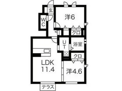 アンソレイエ ファミーユ A棟(2LDK/1階)の間取り写真