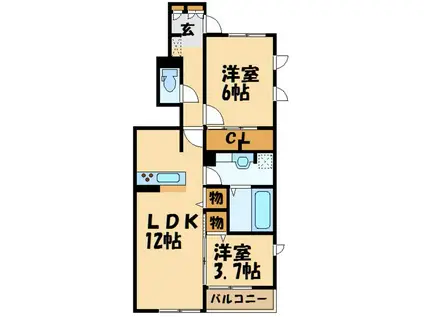 グランドステージ1.2(2LDK/1階)の間取り写真