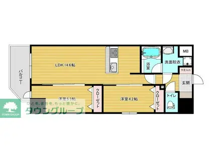 リファレンスリバービュー室見(2LDK/9階)の間取り写真