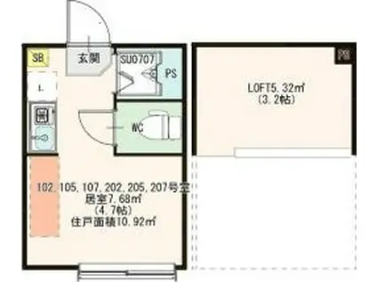 ハーモニーテラス東綾瀬(ワンルーム/1階)の間取り写真