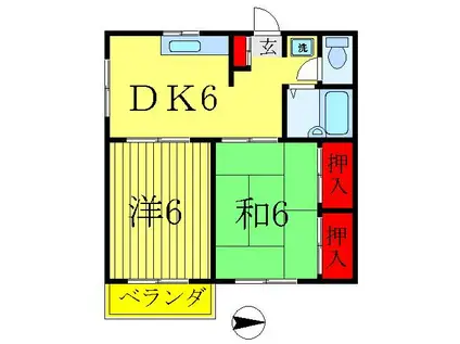ドフィーヌ松戸(2DK/2階)の間取り写真