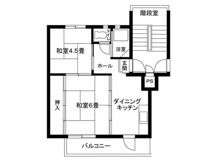 東急田園都市線 宮前平駅 徒歩20分 4階建 築58年(2DK/4階)の間取り写真