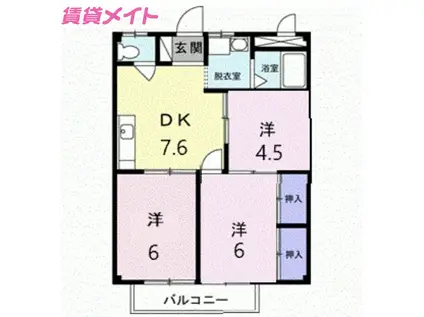 シティハイツ萩B棟(3DK/2階)の間取り写真