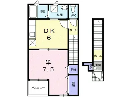 ピュアーズ06 A(1DK/2階)の間取り写真