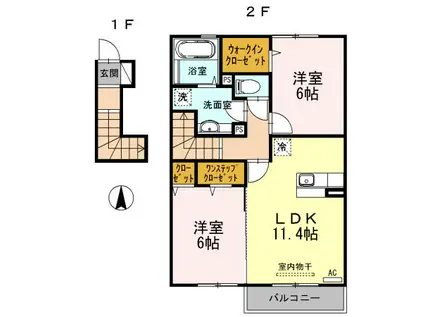 グランボヌールKE E棟(2LDK/2階)の間取り写真