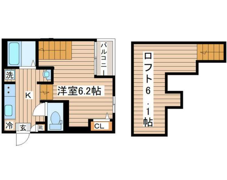 アイン郡山(1K/2階)の間取り写真