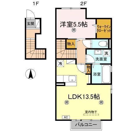 GALLUS(1LDK/2階)の間取り写真