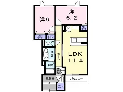 カーサウイスタリア(2LDK/1階)の間取り写真