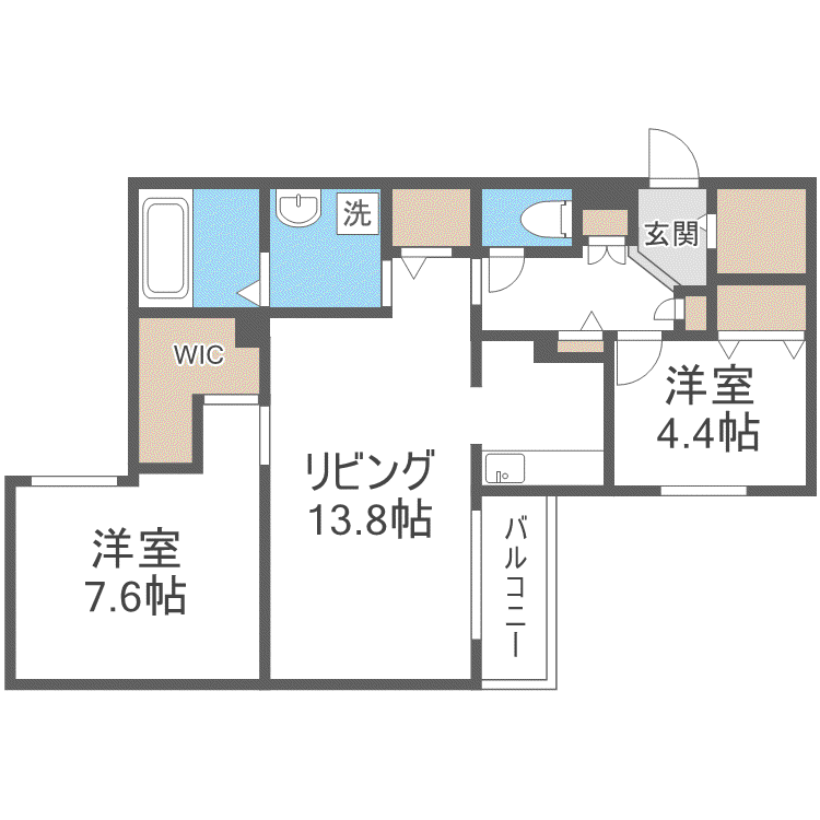 エフュート南円山(2LDK/1階)の間取り写真