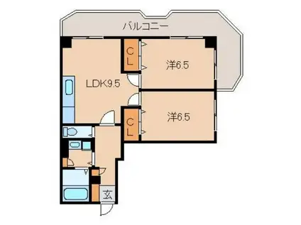 プレイザービル(2LDK/4階)の間取り写真